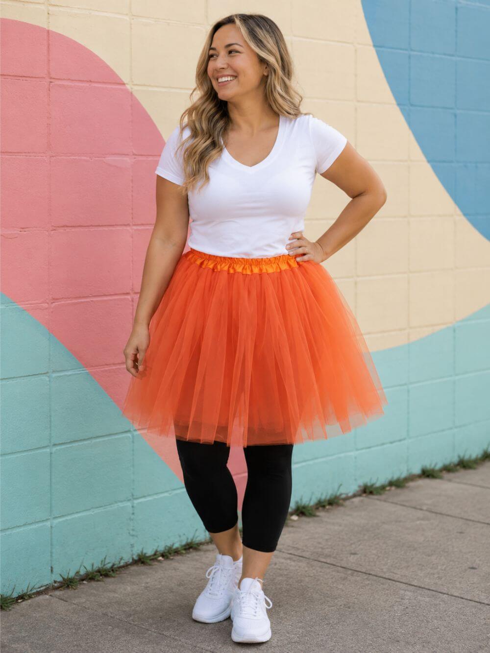 Orange Tutu Skirt for Women – 3-Layer Tulle Ballet Skirt for Costume, Dress-Up, Dance, & Cosplay