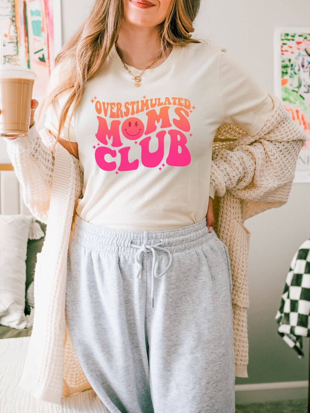 Overstimulated Moms Club Retro Orange & Pink Graphic T-Shirt