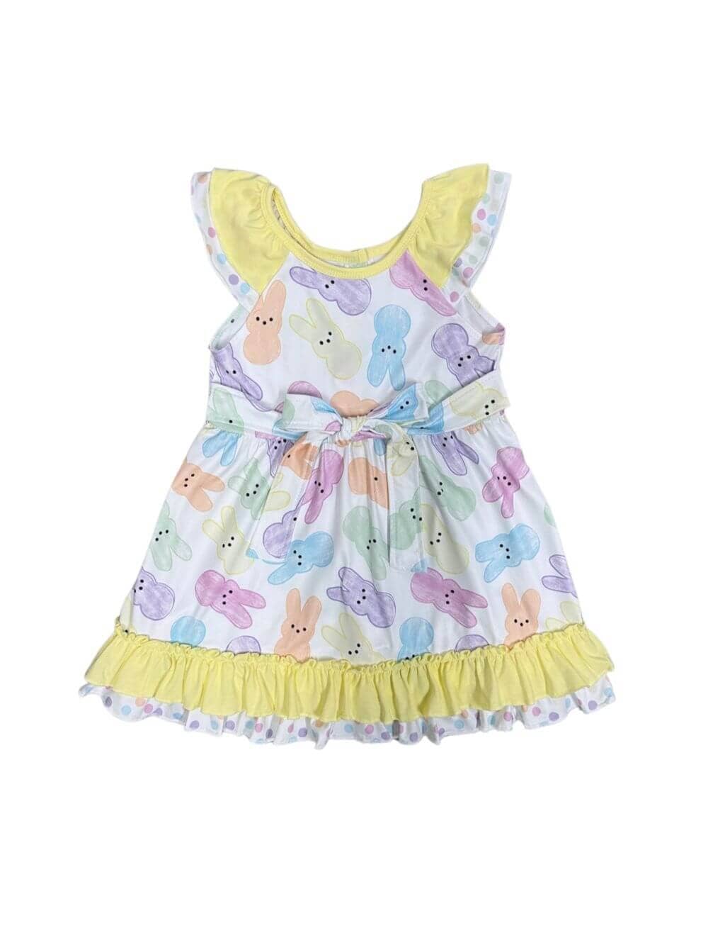 Pastel Peeps Girls Ruffle Trim Tie Belt Easter Dress - Sydney So Sweet