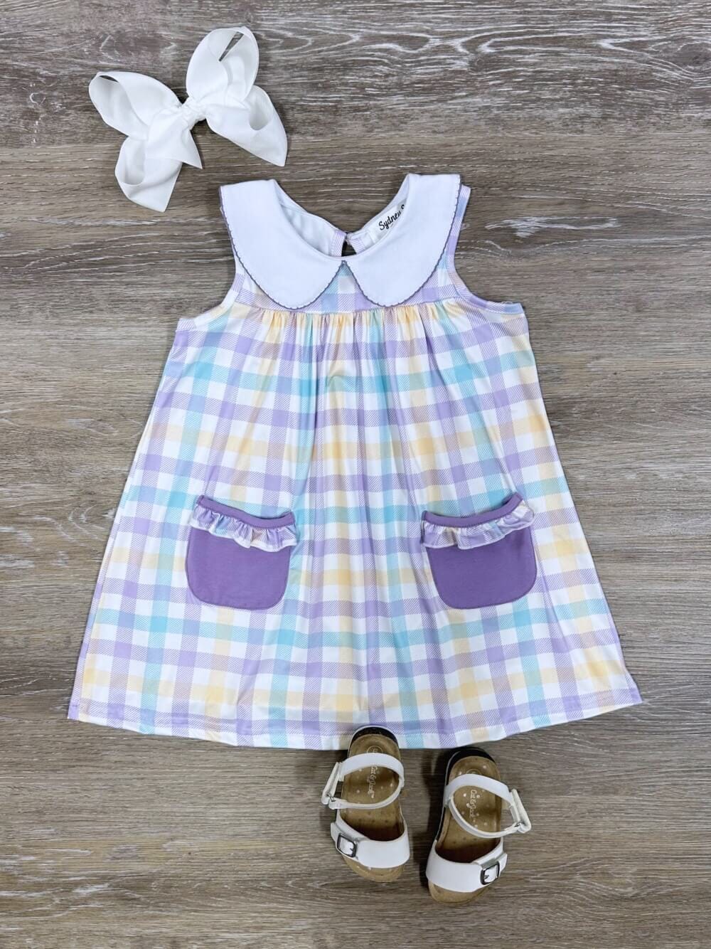 Pastel Plaid Girls Pocketed Spring or Easter Dress - Sydney So Sweet