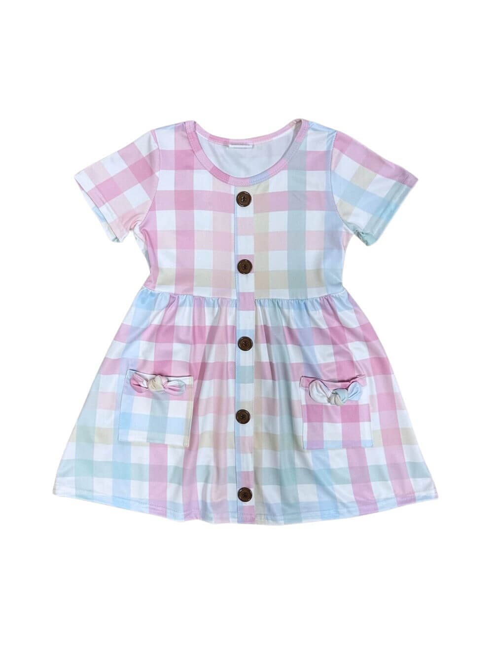 One of a Kind - Pastel Plaid Girls Short Sleeve Pocket Dress Size 2T - Sydney So Sweet