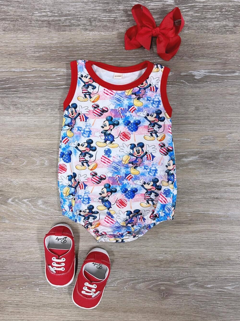 Patriotic Summer Mouse Baby Tank Romper - Sydney So Sweet