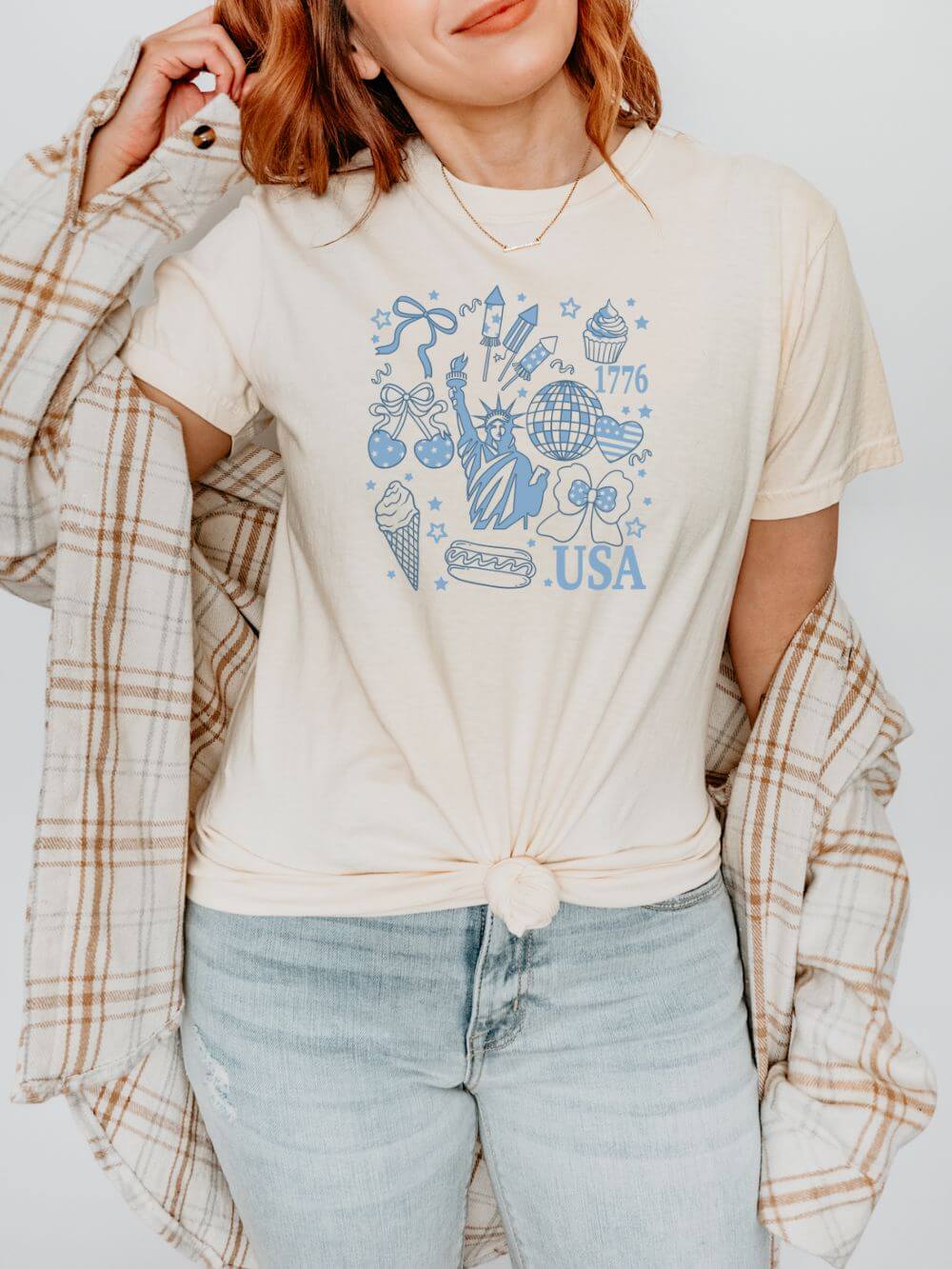 Patriotic Retro Doodles 4th of July Summer Unisex Comfort Colors Graphic T-Shirt - Sydney So Sweet