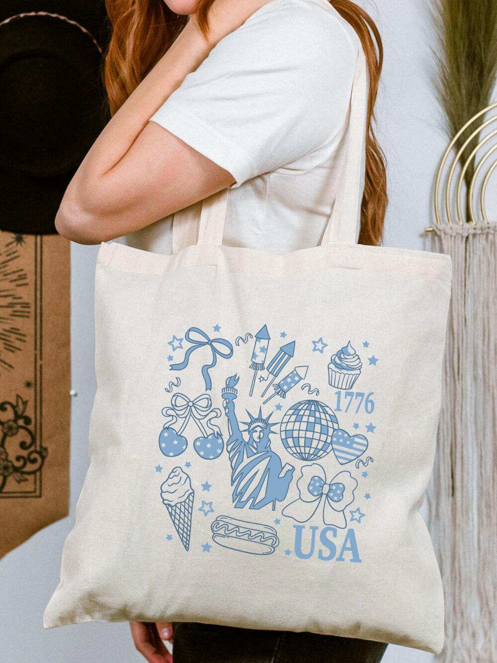 Patriotic Doddles USA Cotton Canvas Tote Bag