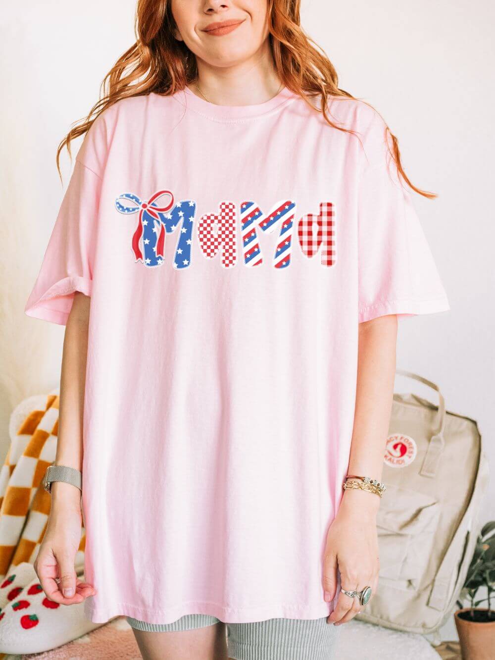 Patriotic Mama USA Graphic T-Shirt 4th of July Mom Tee