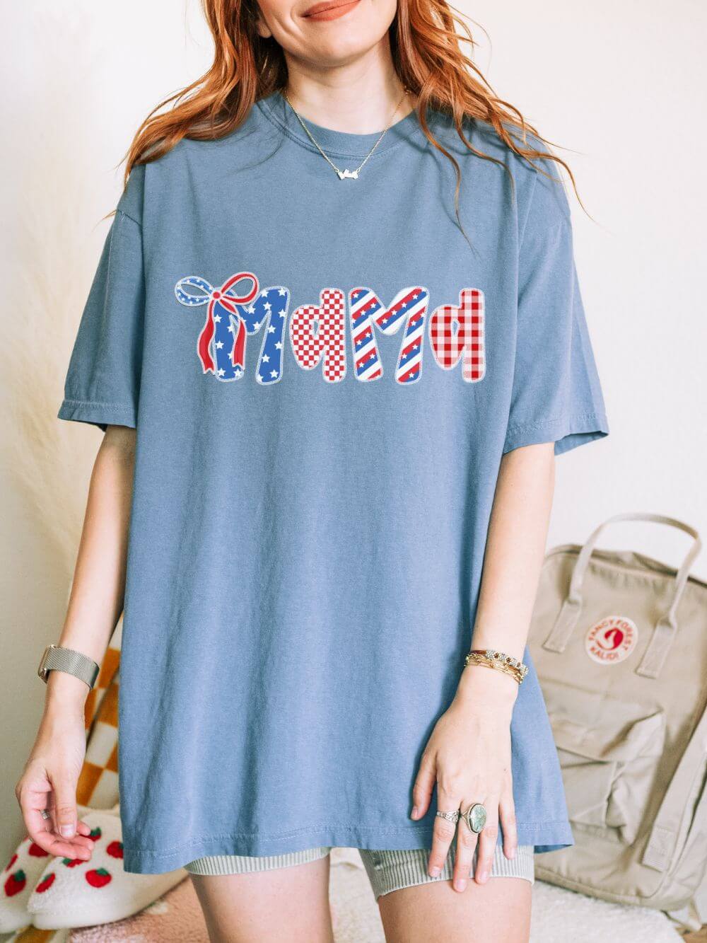 Patriotic Mama USA Graphic T-Shirt 4th of July Mom Tee