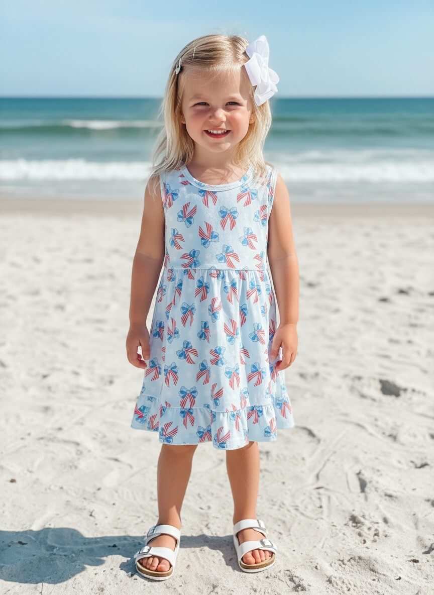 Patriotic Sweet Coquette Bow Girls Dress
