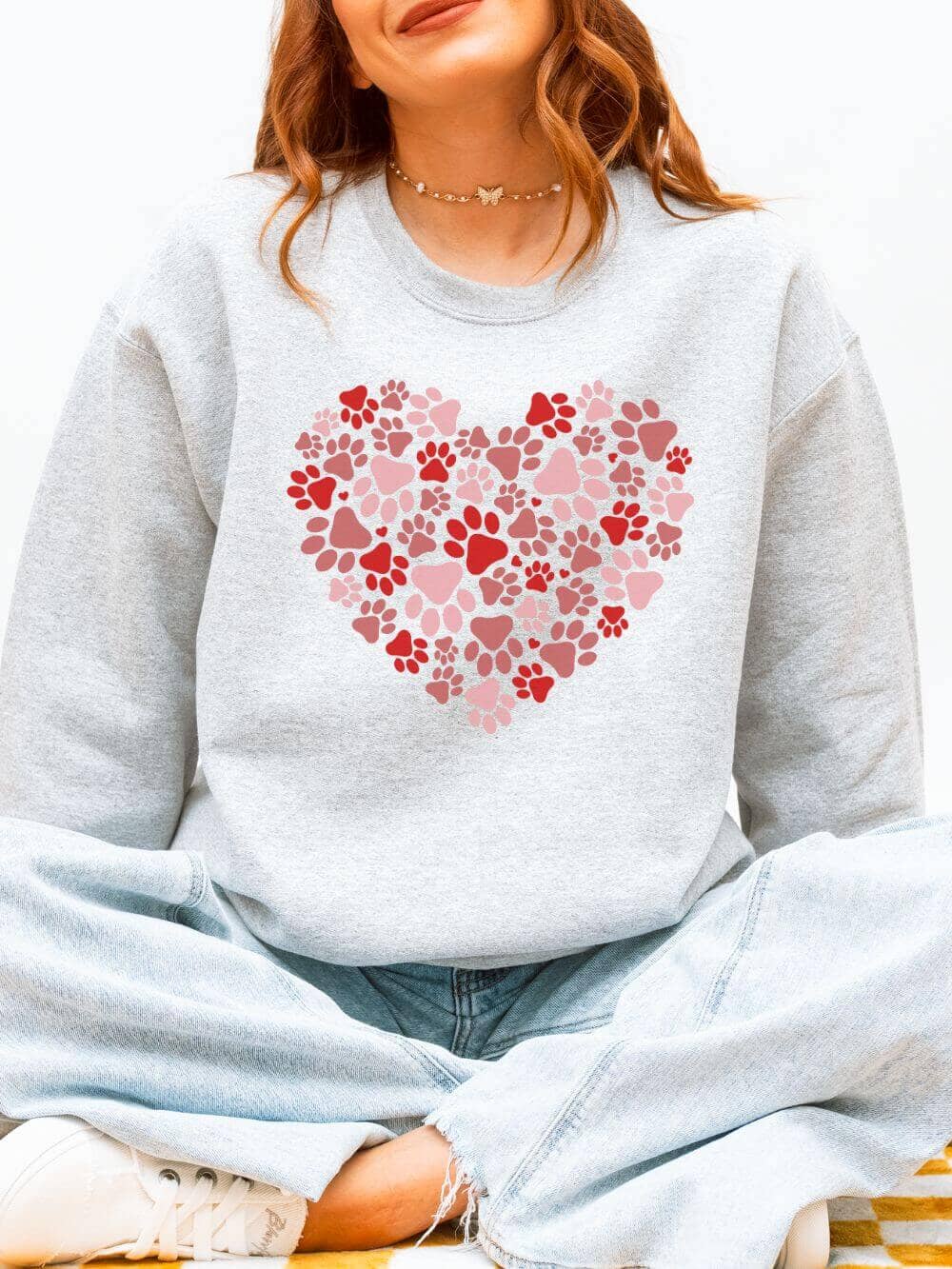 Dog Paw Heart Dog Mom Valentine's Day Long Sleeve Graphic Sweatshirt - Sydney So Sweet