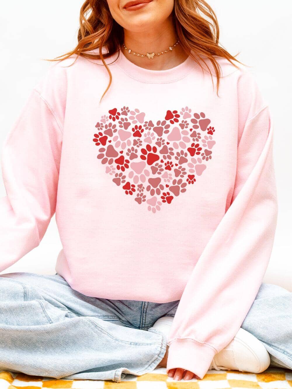 Dog Paw Heart Dog Mom Valentine's Day Long Sleeve Graphic
