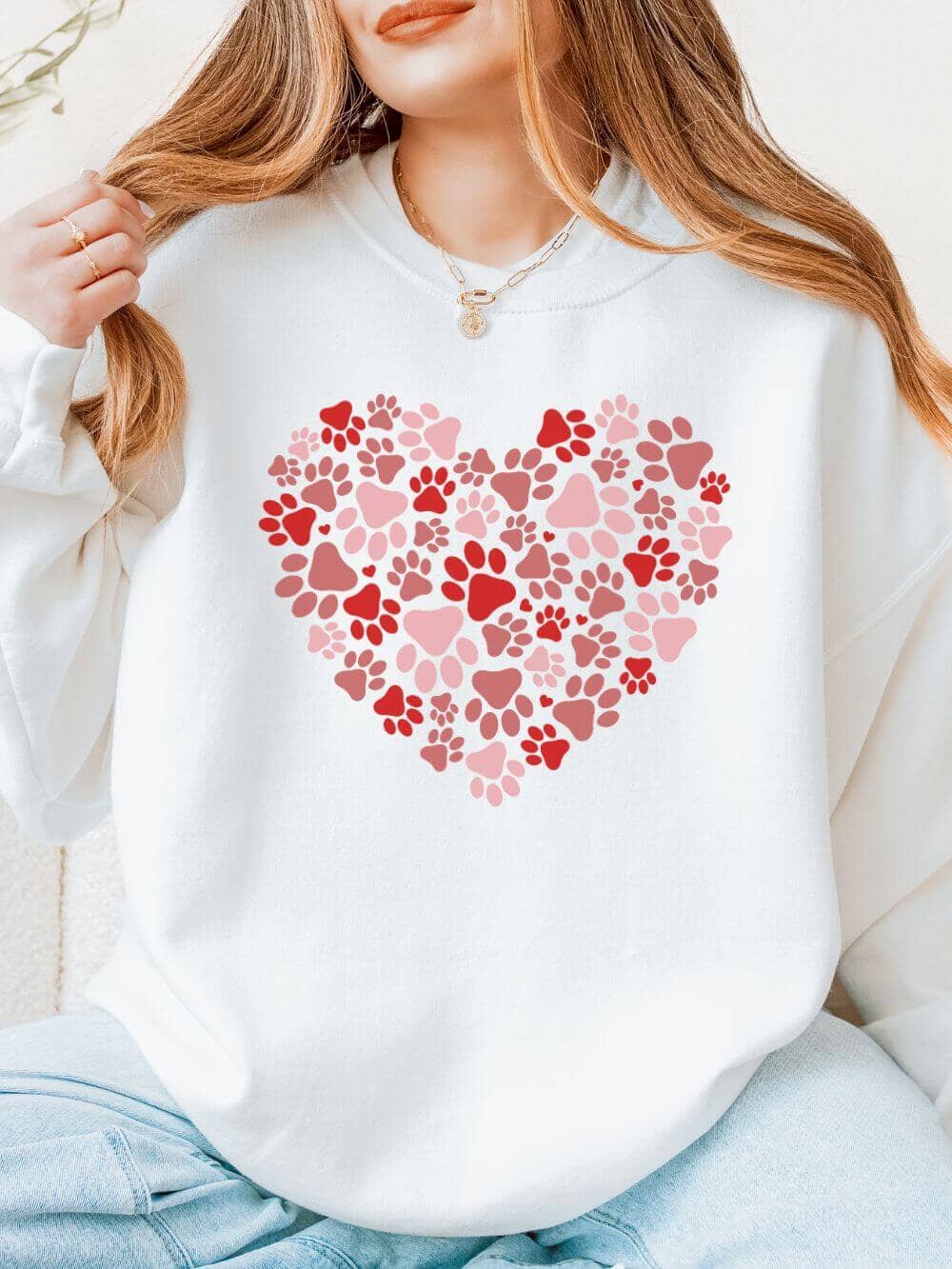 Dog Paw Heart Dog Mom Valentine's Day Long Sleeve Graphic Sweatshirt - Sydney So Sweet