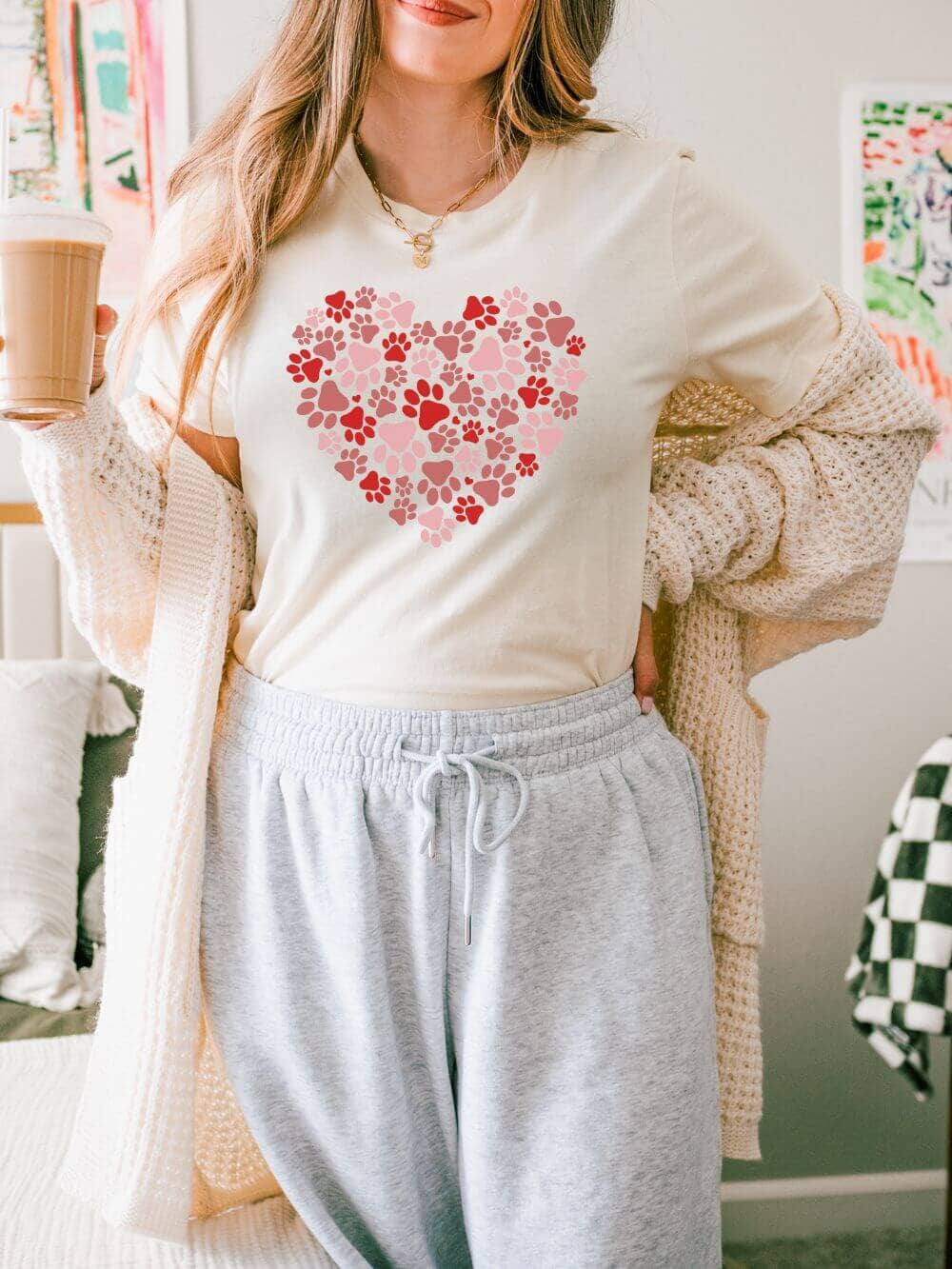 Dog Paw Heart Dog Mom Valentine's Day Short Sleeve Graphic T-Shirt - Sydney So Sweet