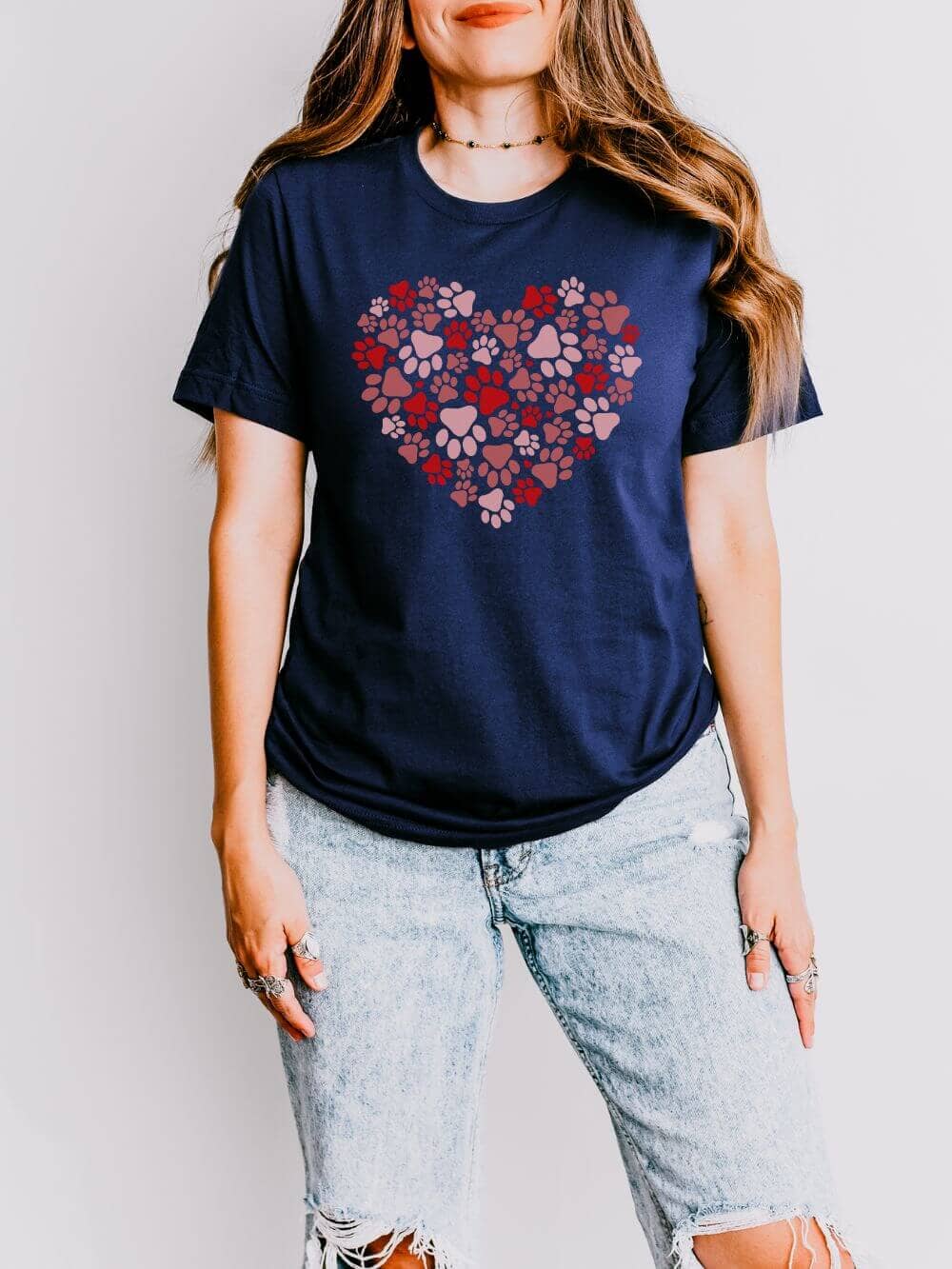 Dog Paw Heart Dog Mom Valentine's Day Short Sleeve Graphic T-Shirt - Sydney So Sweet