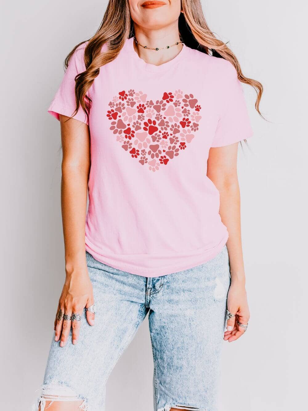 Dog Paw Heart Dog Mom Valentine's Day Short Sleeve Graphic T-Shirt - Sydney So Sweet