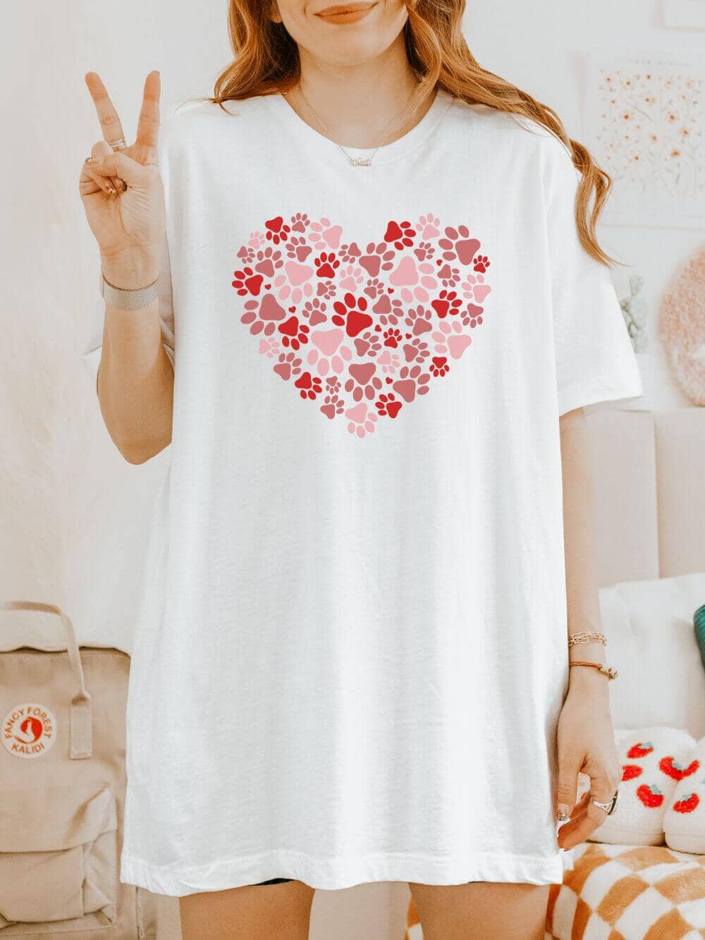 Dog Paw Heart Dog Mom Valentine's Day Short Sleeve Graphic T-Shirt - Sydney So Sweet