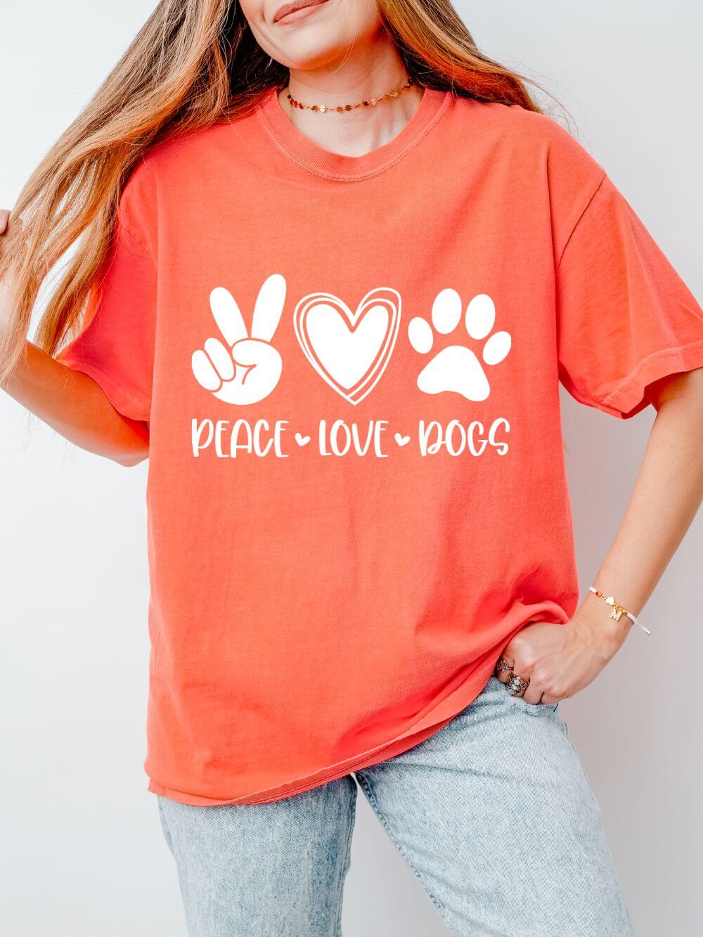 Peace Love Dogs T-Shirt Cute Dog Mom Graphic Tee