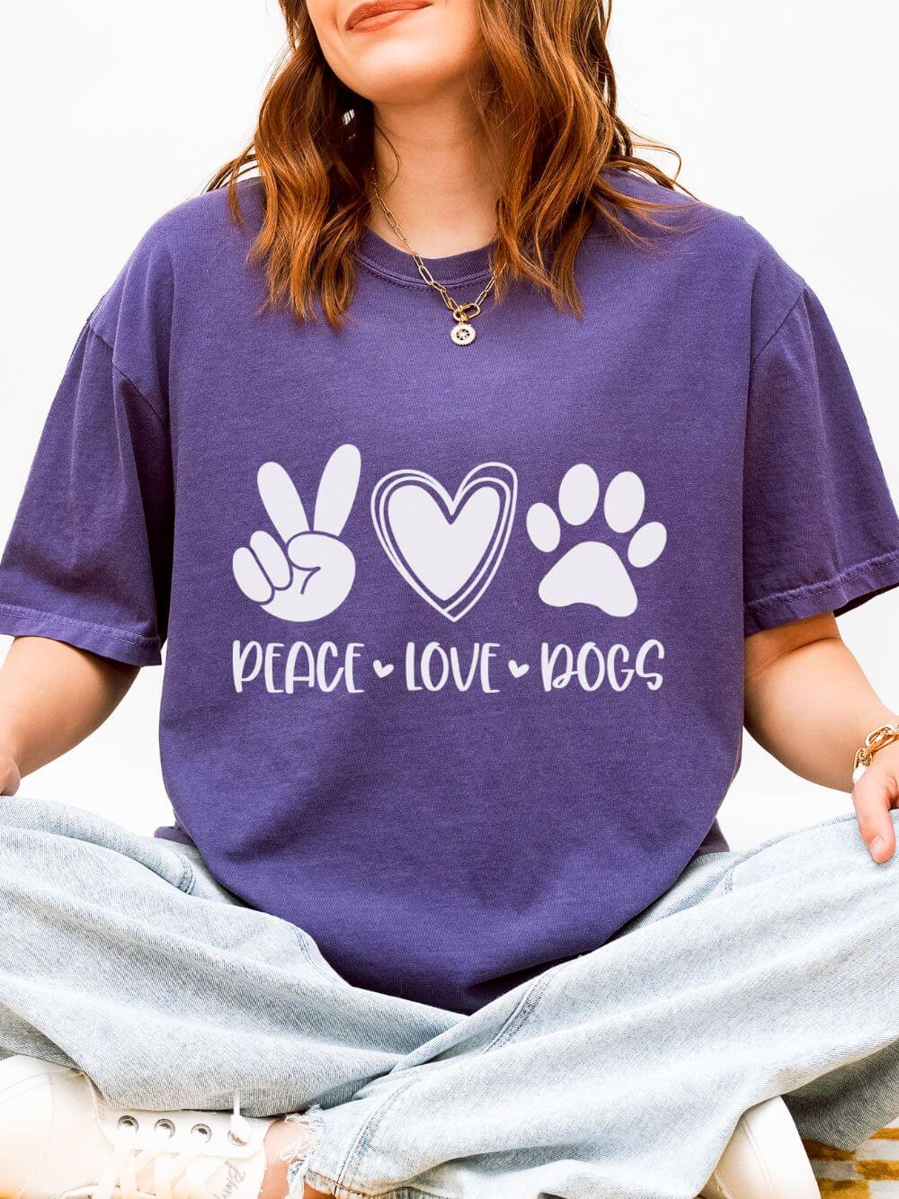 Peace Love Dogs T-Shirt Cute Dog Mom Graphic Tee