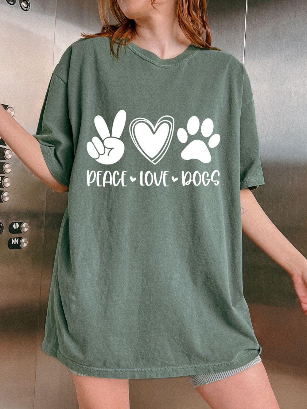 Peace Love Dogs T-Shirt Cute Dog Mom Graphic Tee