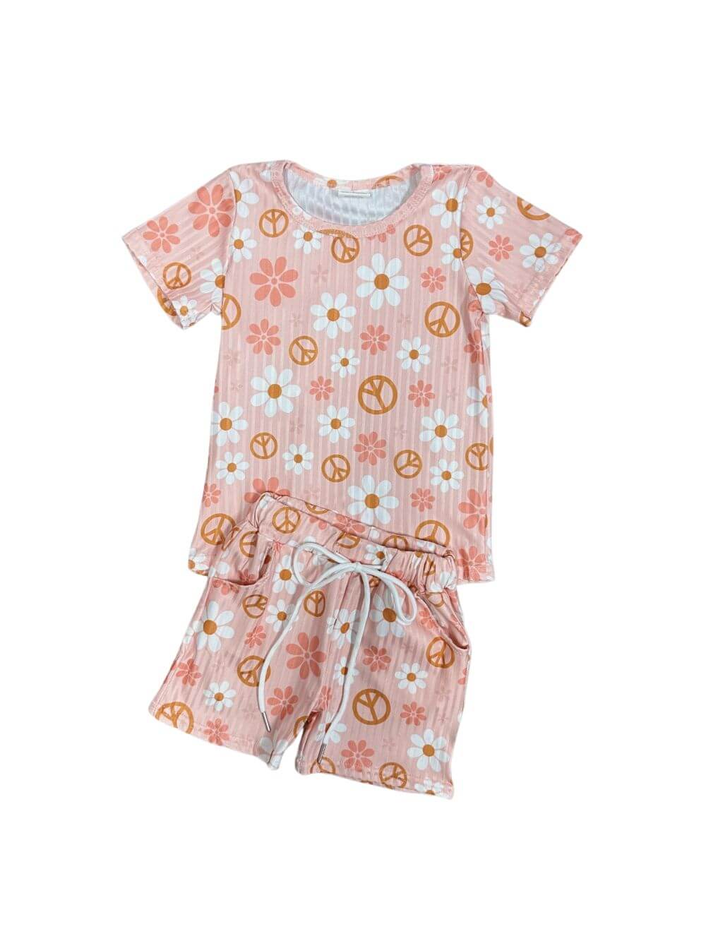 Peace & Petals Girls Retro Daisy Print Matching Shorts Set - Sydney So Sweet