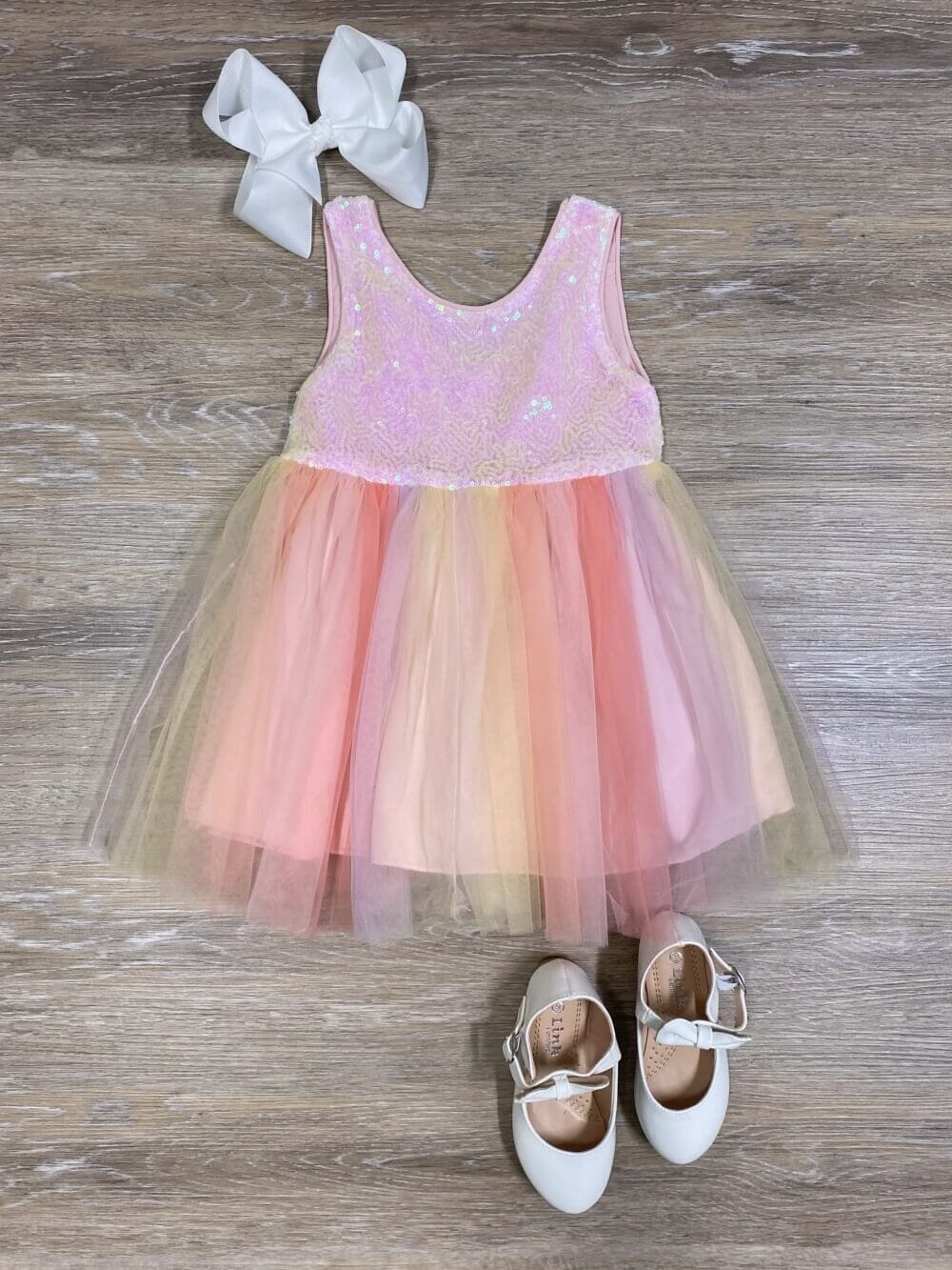 Peach Sorbet Sequin &amp; Chiffon Girls Special Occasion Dress - Sydney So Sweet