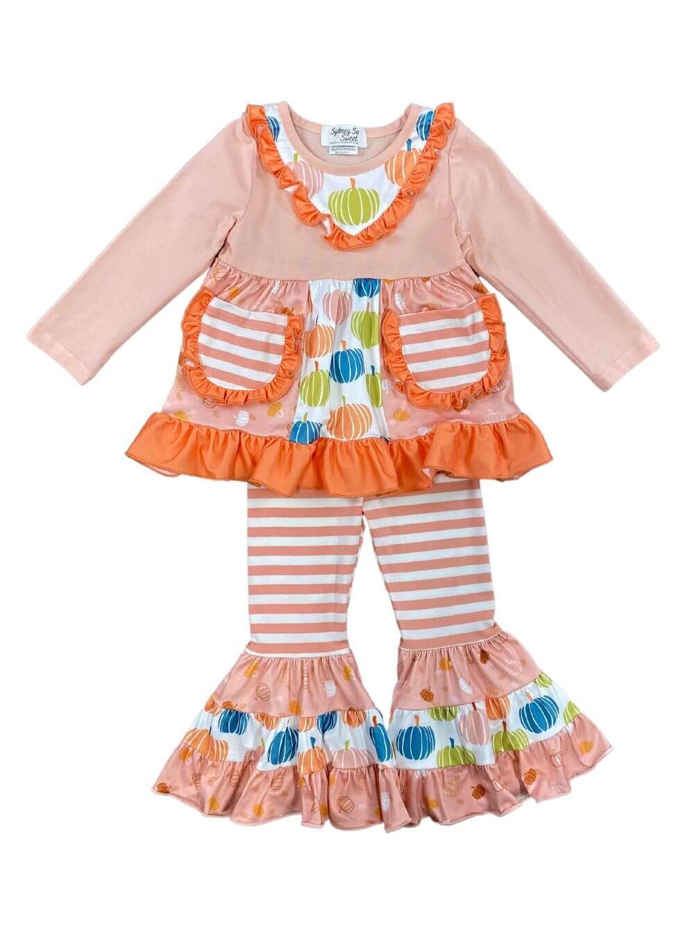 Peachy Pumpkin Girls Boutique Ruffle Orange Stripe Outfit - Sydney So Sweet