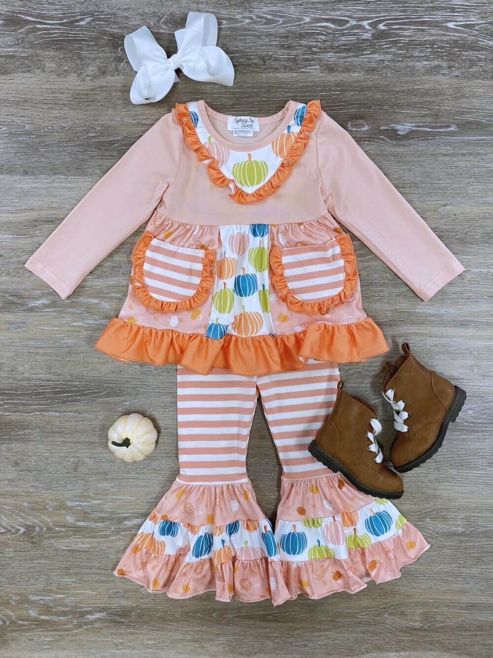 Peachy Pumpkin Girls Boutique Ruffle Orange Stripe Outfit
