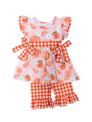Orange Queen Gingham Plaid Girls Shorts Outfit - Sydney So Sweet
