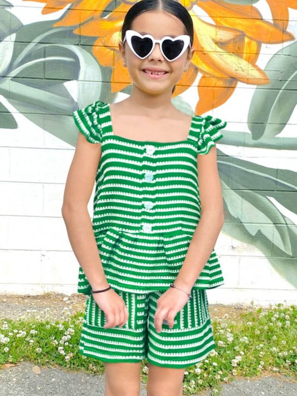 Peplum Ruffle Green Stripe Girls Shorts Outfit - Sydney So Sweet