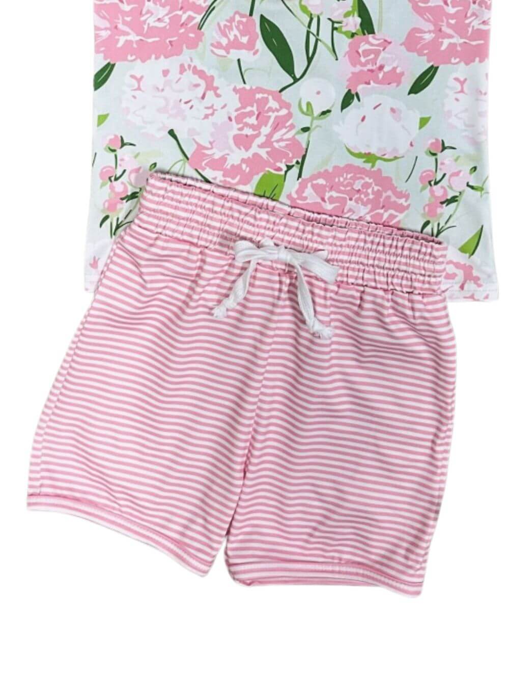 Perfect Pink Peony Girls Pink Stripe Shorts Outfit