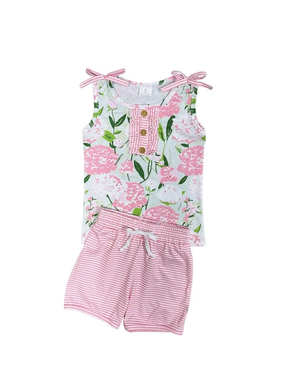 Perfect Pink Peony Girls Pink Stripe Shorts Outfit