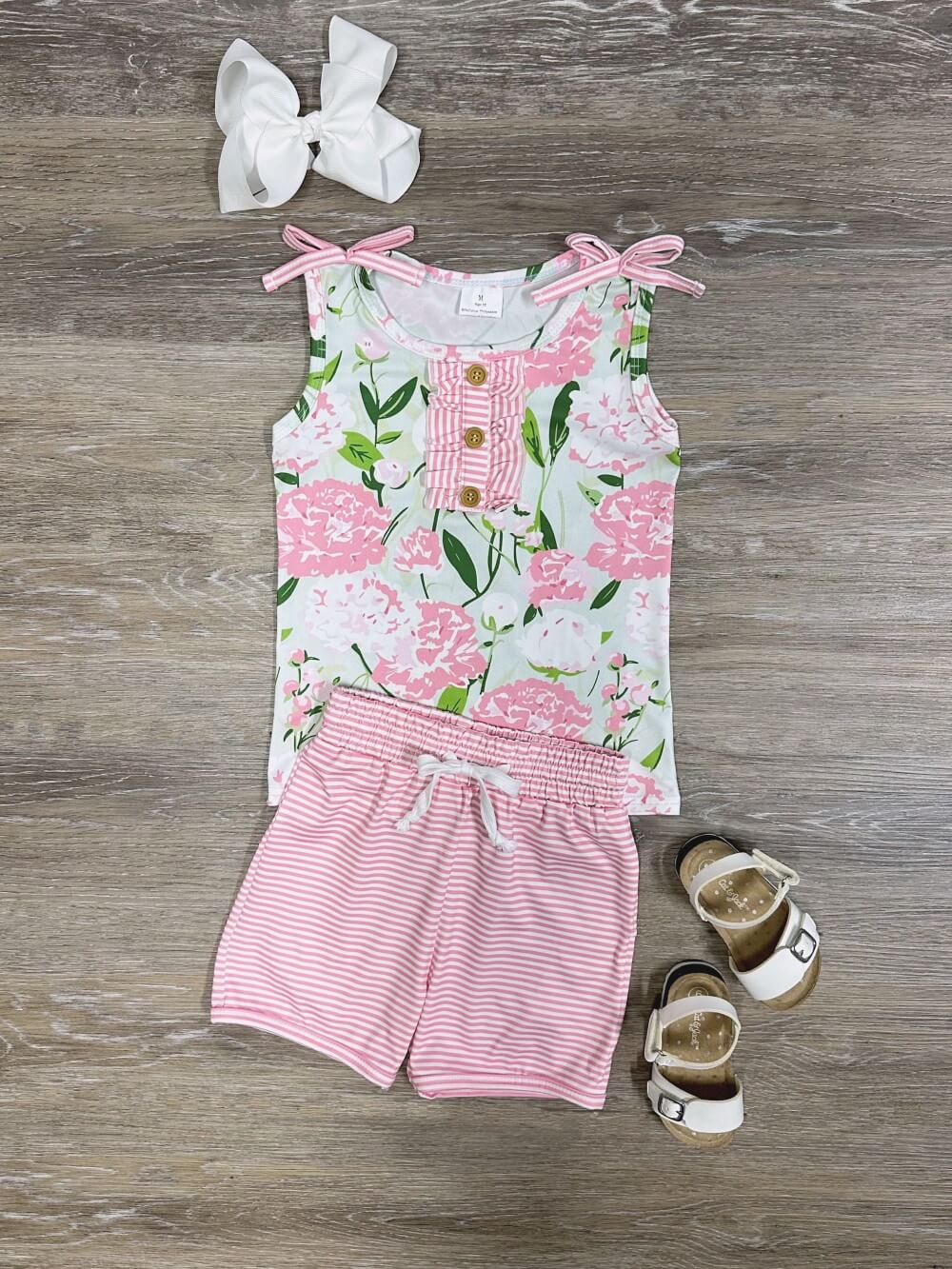 Perfect Pink Peony Girls Pink Stripe Shorts Outfit