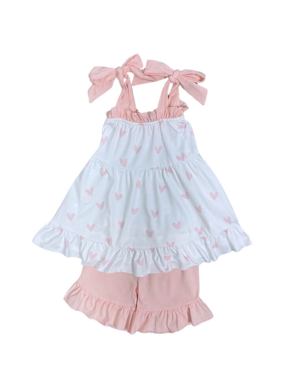 Petite Peachy Pink Heart Girls Tunic Shorts Outfit - Sydney So Sweet