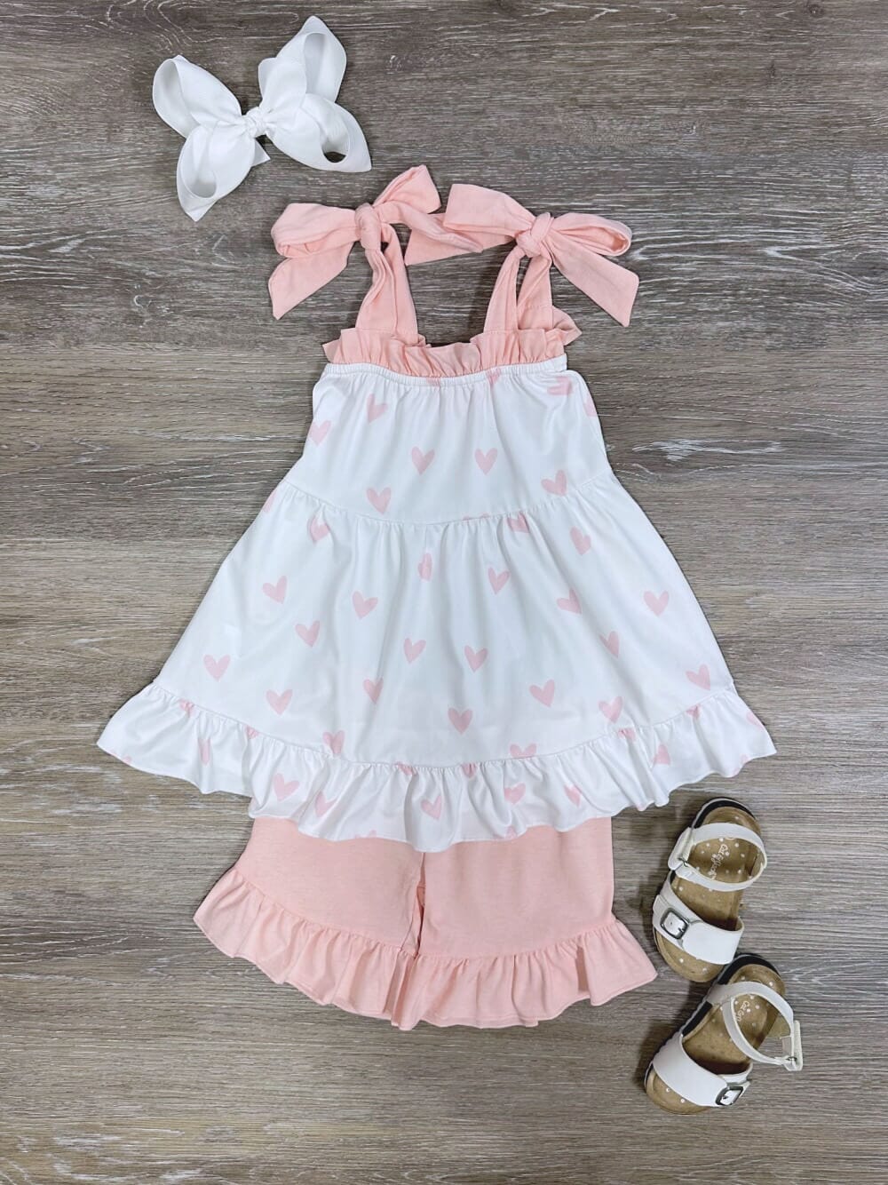 Petite Peachy Pink Heart Girls Tunic Shorts Outfit - Sydney So Sweet