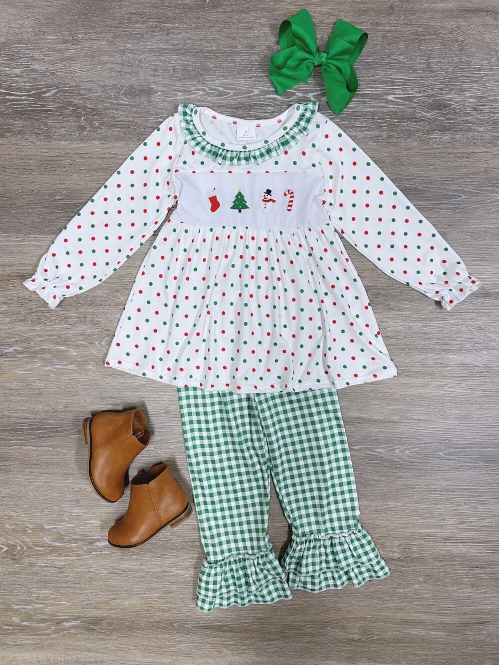 Petite Polka Dots &amp; Gingham Girls Christmas Outfit - Sydney So Sweet