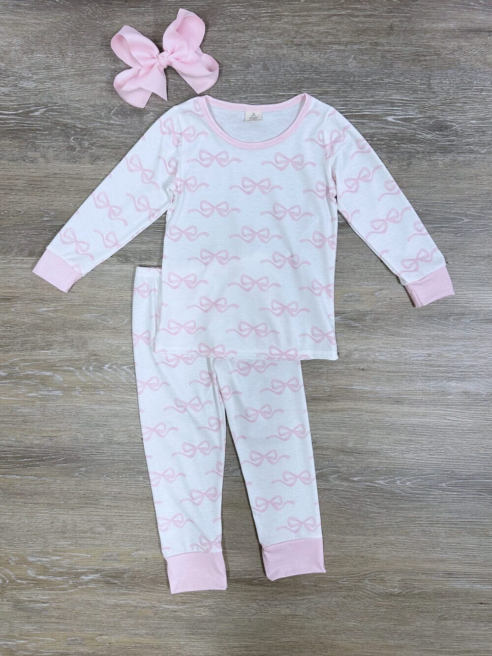 Pink Bow Perfect Girls Long Sleeve Lounge Set - Sydney So Sweet