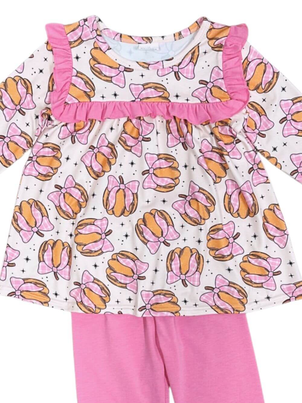 Pink Bow Pumpkin Charm Girls Fall Outfit - Sydney So Sweet