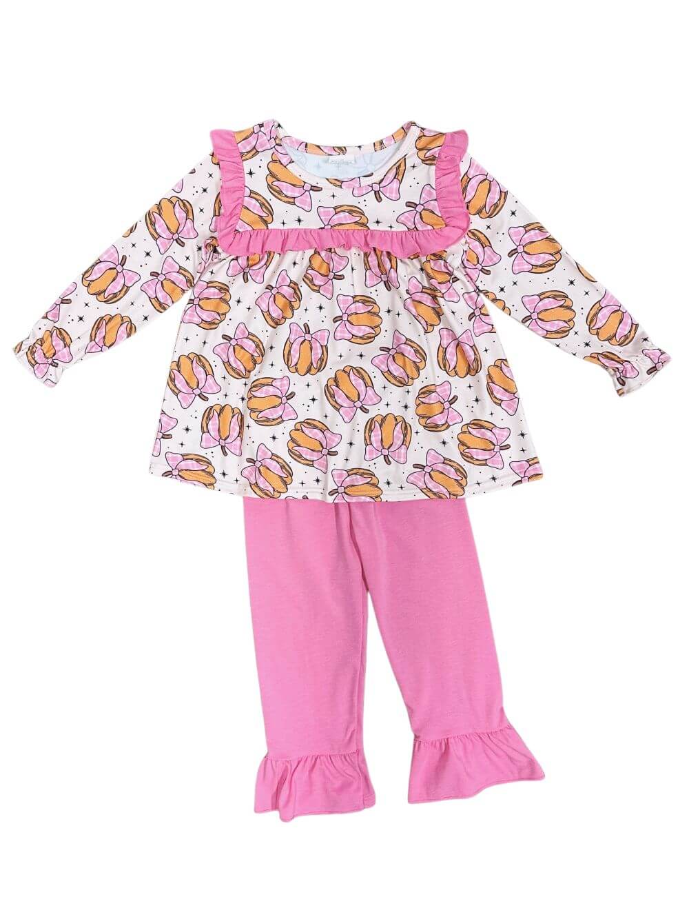Pink Bow Pumpkin Charm Girls Fall Outfit - Sydney So Sweet