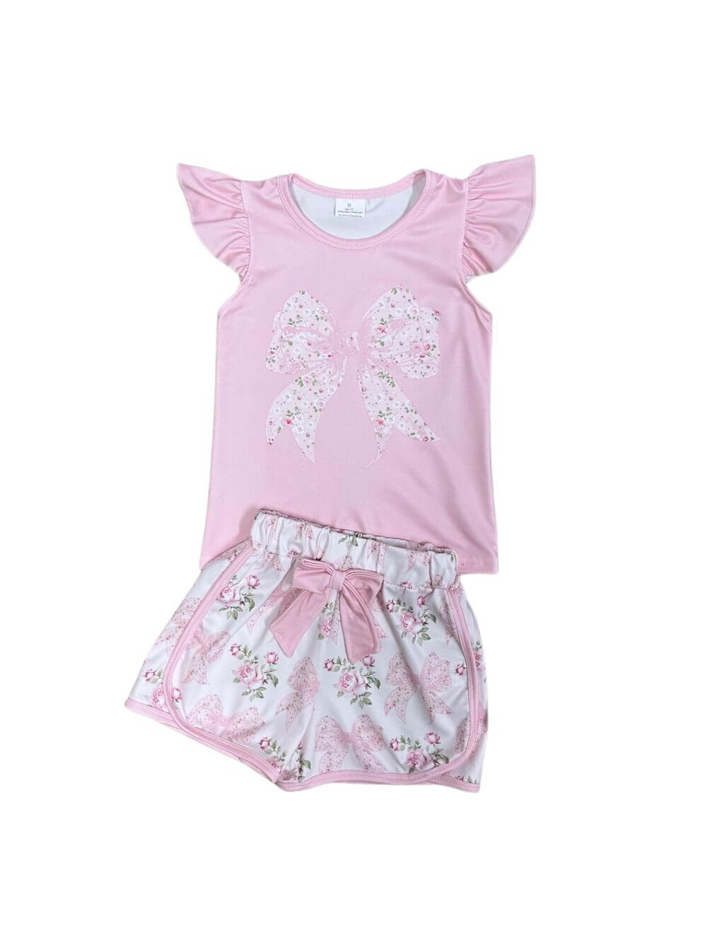 Pink Bows & Florals Girls Flutter Sleeve Top & Shorts Outfit - Sydney So Sweet