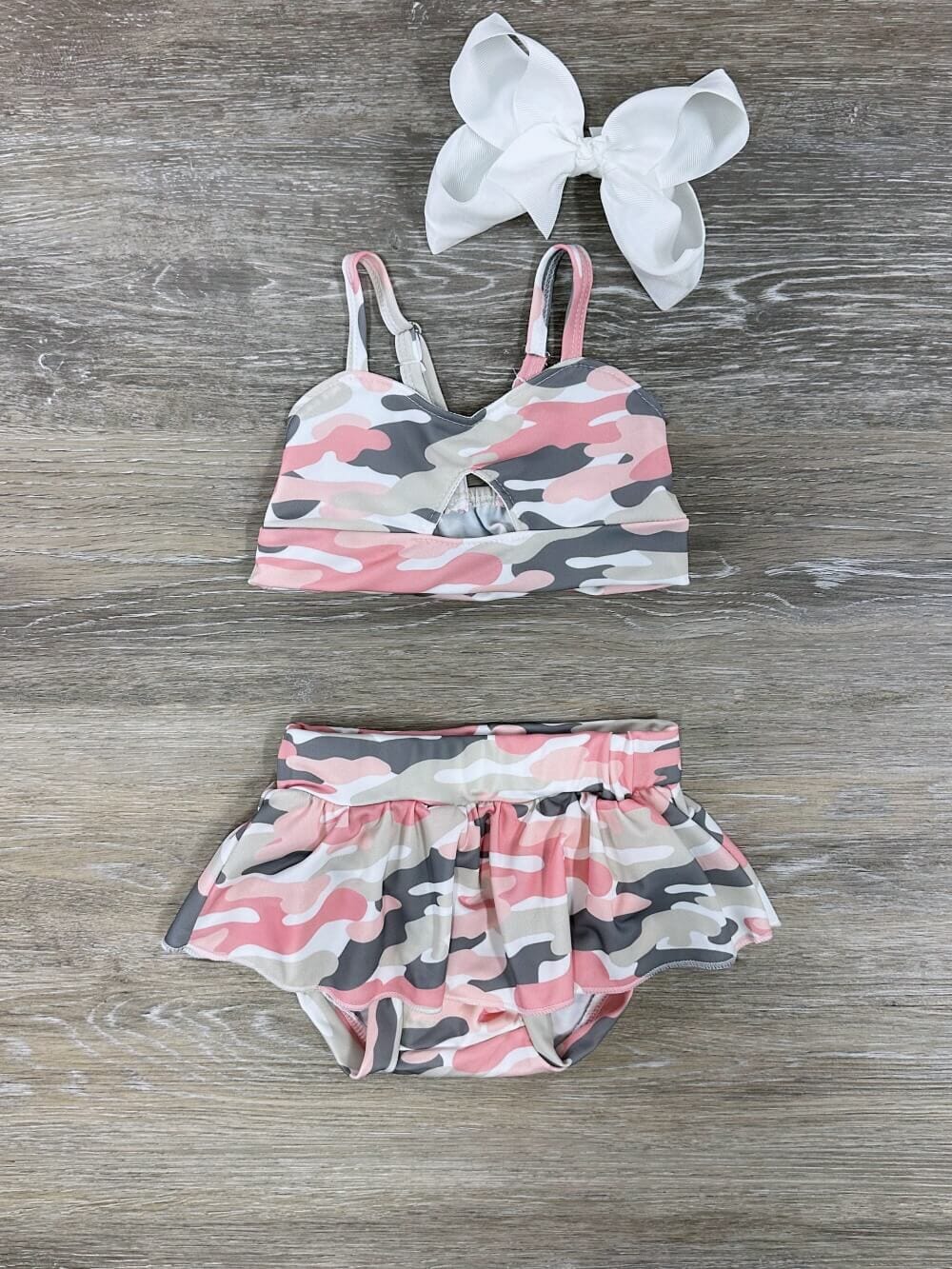 Pink Camo Girls 2 Piece Skirted Bikini Swimsuit - Sydney So Sweet