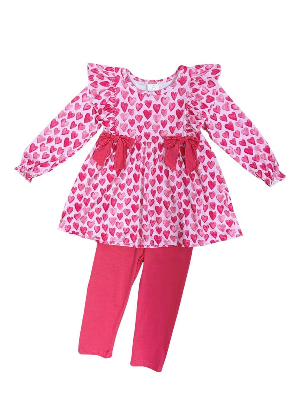 Pink Hearts & Bows Ruffle Tunic Top & Leggings Girls Outfit - Sydney So Sweet