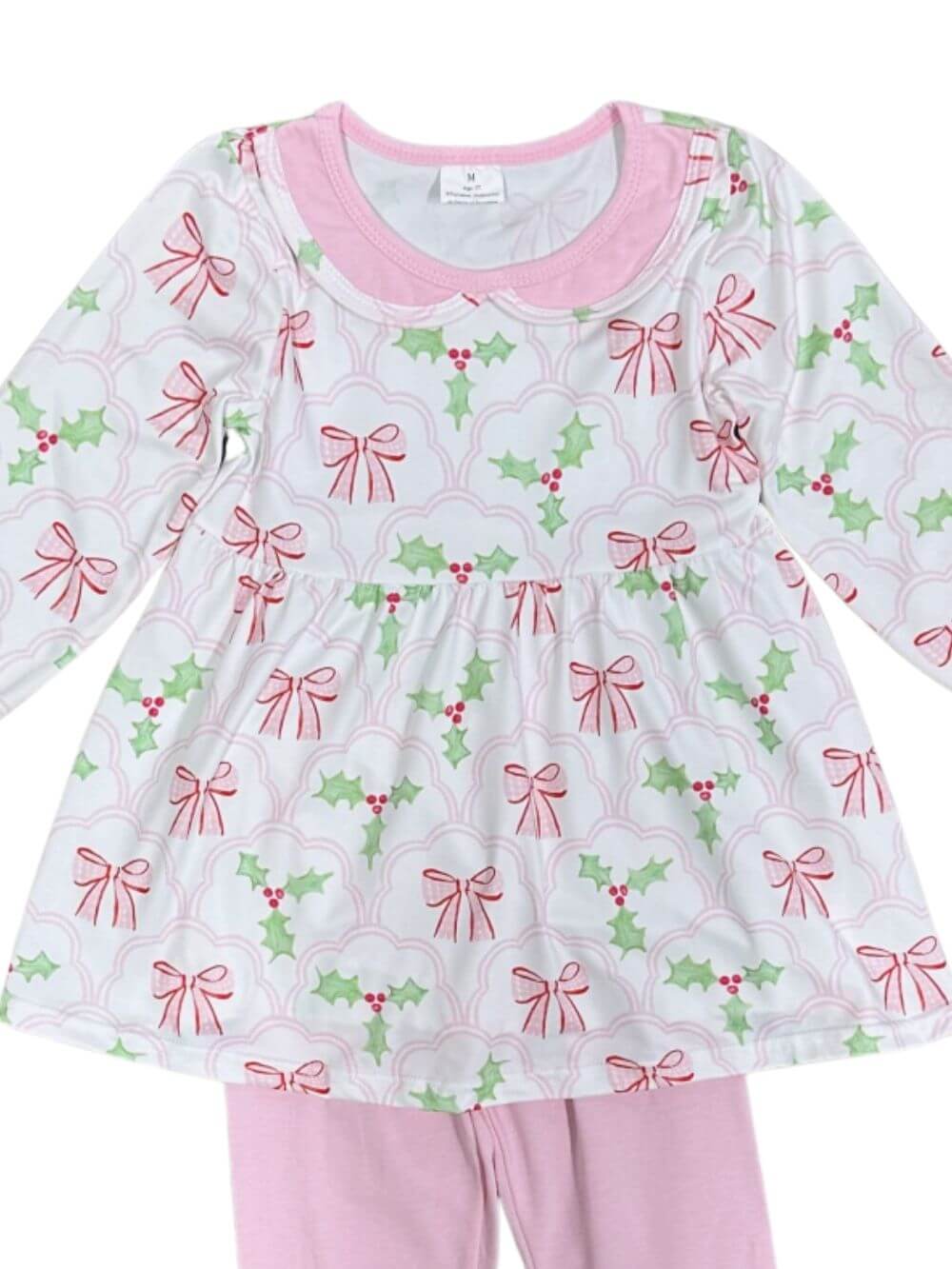 Pink Holly Bows Girls Christmas Tunic & Leggings Outfit - Sydney So Sweet