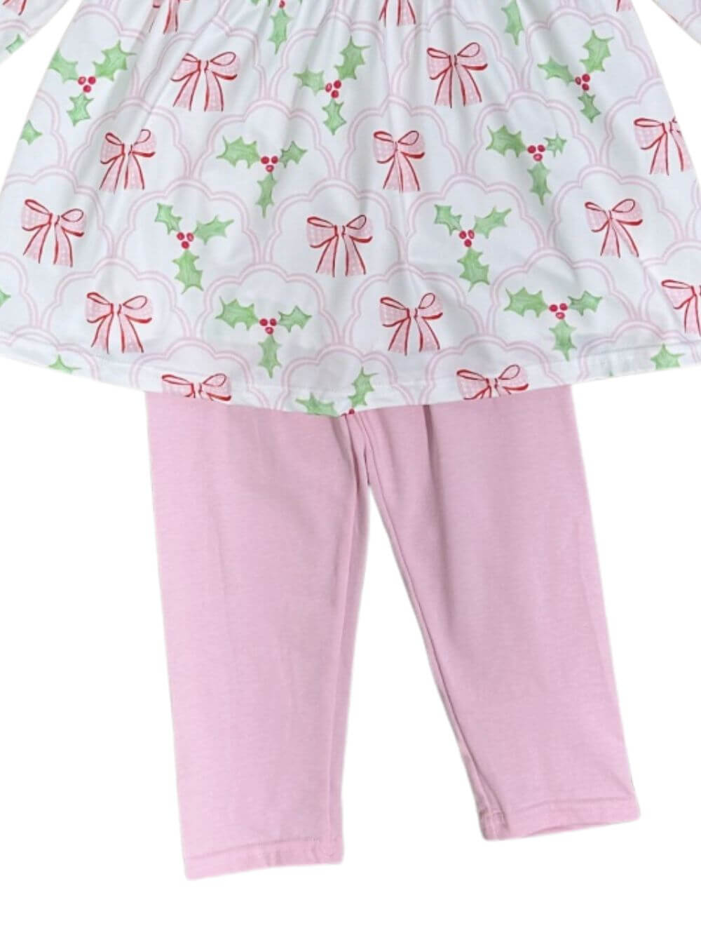 Pink Holly Bows Girls Christmas Tunic & Leggings Outfit - Sydney So Sweet