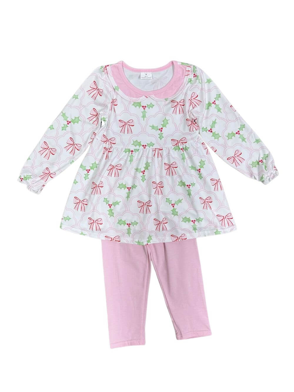 Pink Holly Bows Girls Christmas Tunic & Leggings Outfit - Sydney So Sweet