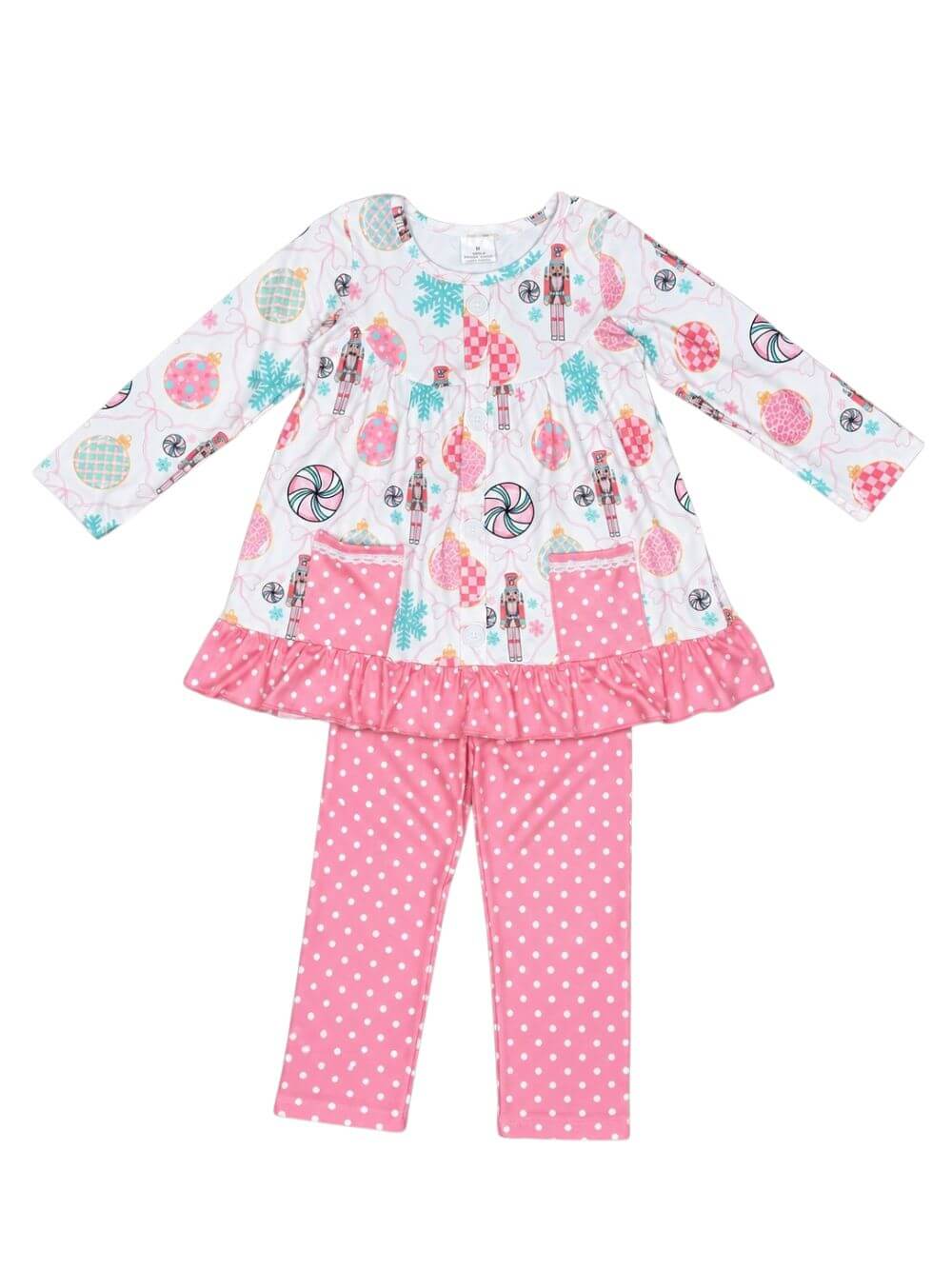 Pink Nutcracker Girls Ruffle Tunic & Polka Dot Pants Outfit