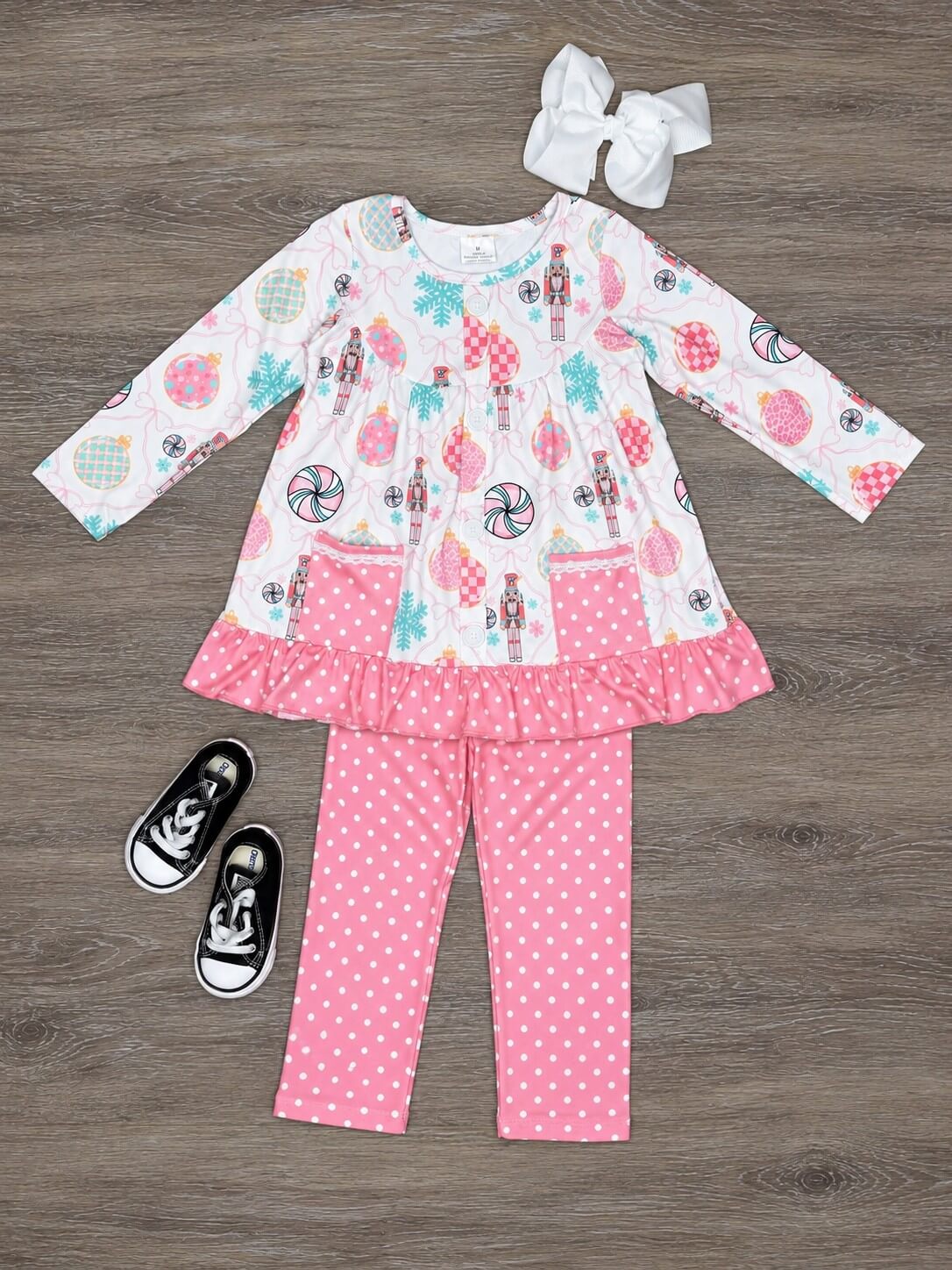Pink Nutcracker Girls Ruffle Tunic & Polka Dot Pants Outfit