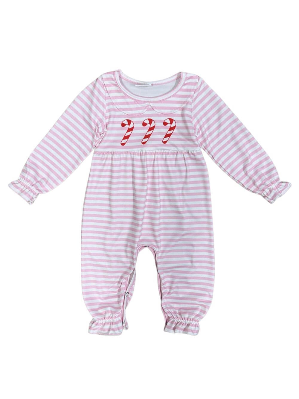 Pink Peppermint Stripe Girls Christmas Baby Romper - Sydney So Sweet