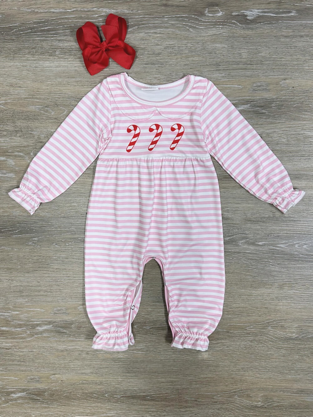 Pink Peppermint Stripe Girls Christmas Baby Romper - Sydney So Sweet