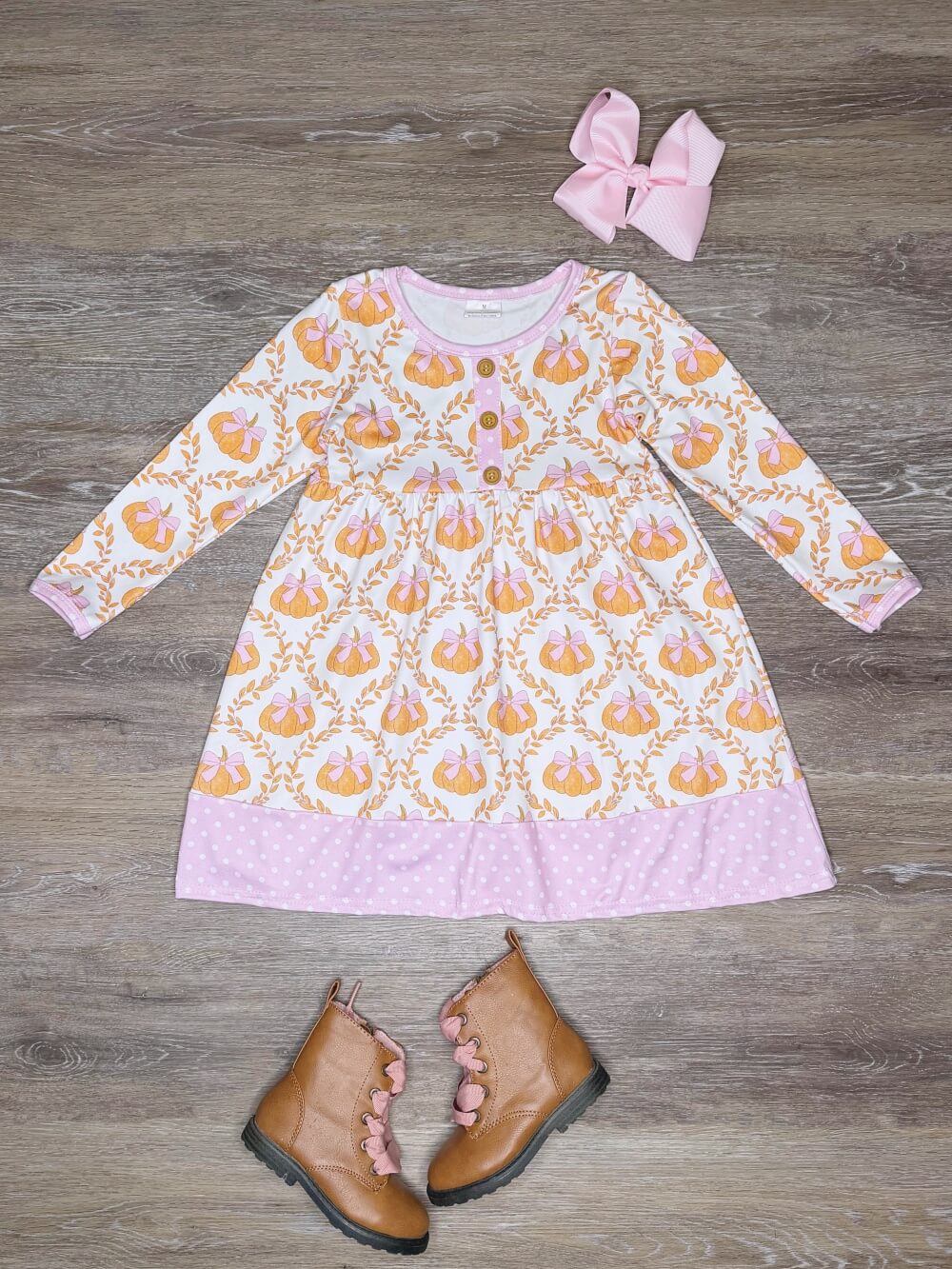 Pink Polka Dot Pumpkin Patch Girls Dress