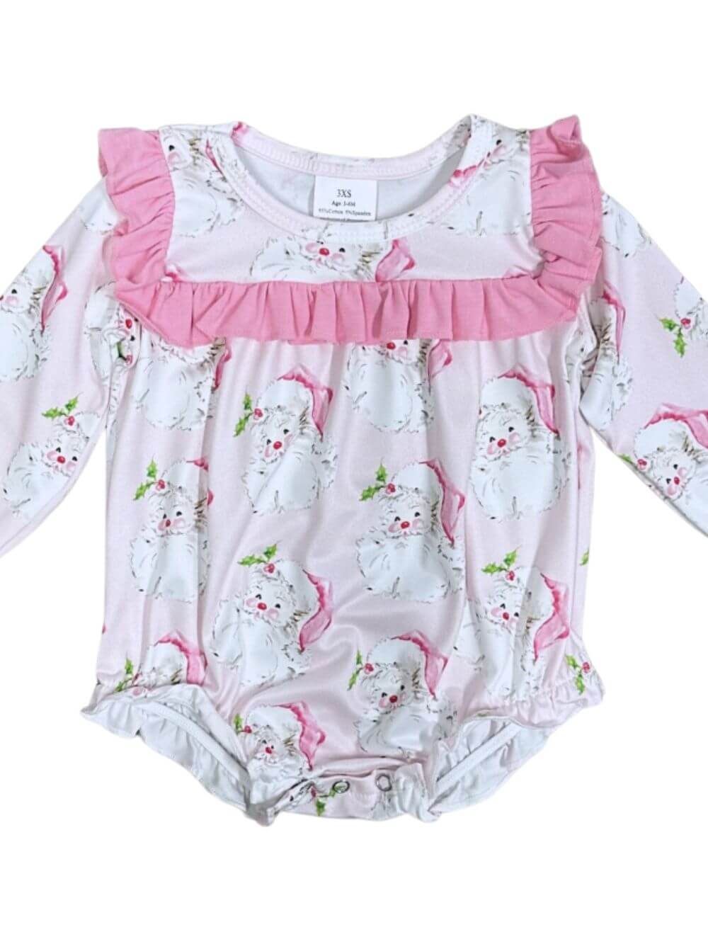 Pink Santa Claus Ruffle Girls Christmas Baby Bubble Romper - Sydney So Sweet