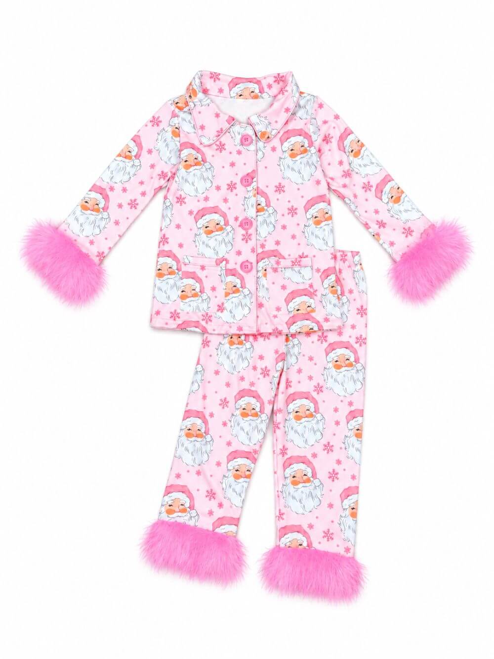Pink Santa Girls Faux Fur Trim Lounge Set