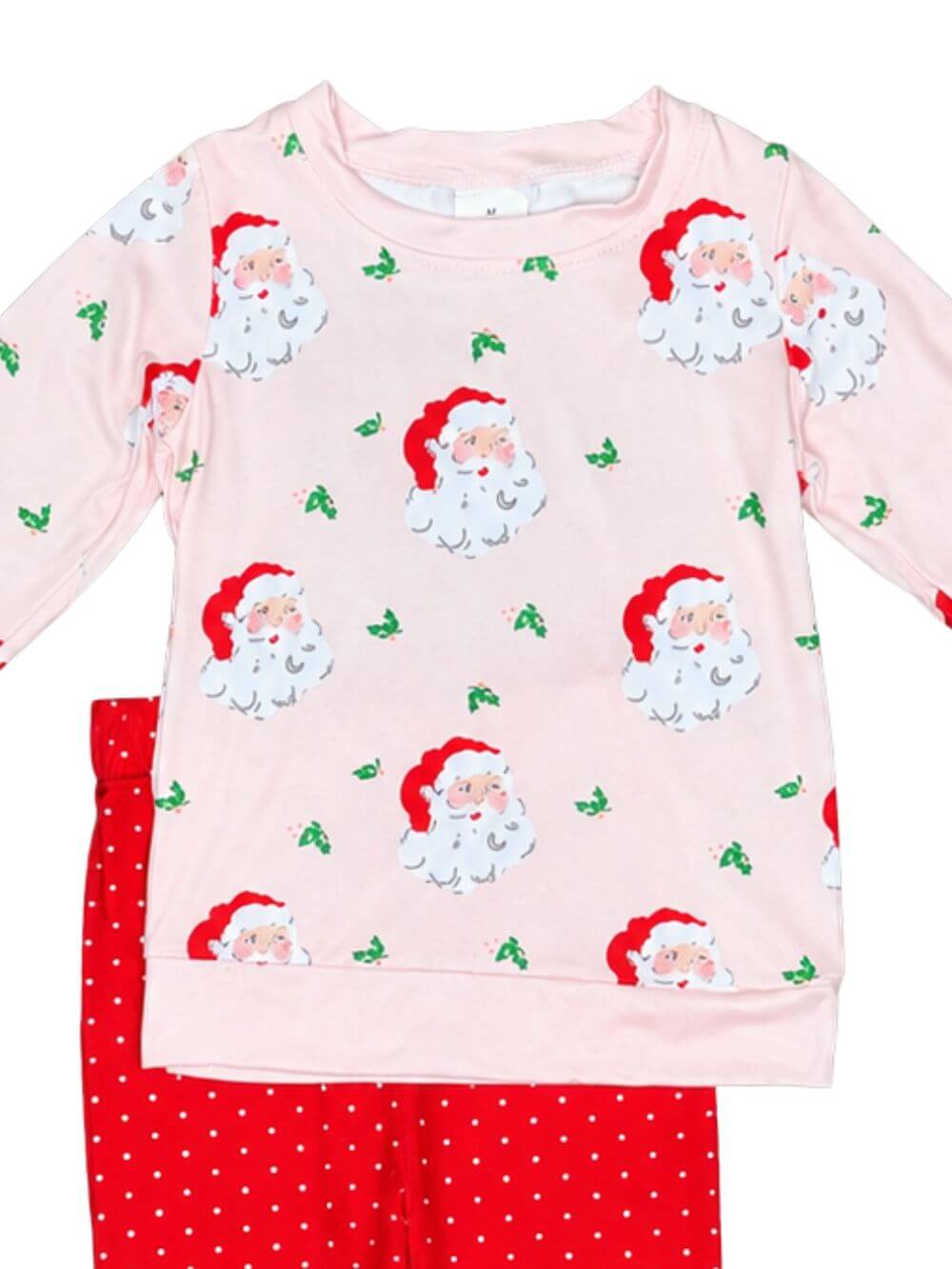 Pink Santa Holly Girls Christmas Polka Dots Outfit